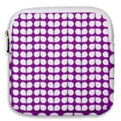 Purple And White Leaf Pattern Mini Square Pouch by GardenOfOphir