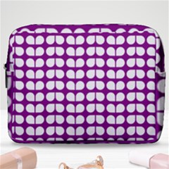 Purple And White Leaf Pattern Make Up Pouch (large) by GardenOfOphir