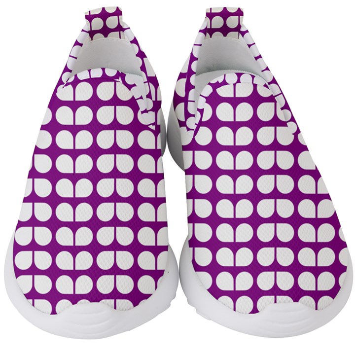 Purple And White Leaf Pattern Kids  Slip On Sneakers