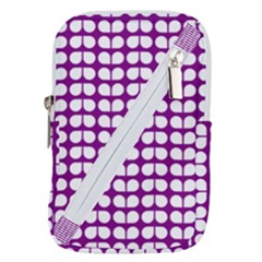 Purple And White Leaf Pattern Belt Pouch Bag (large) by GardenOfOphir