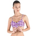 Purple And White Leaf Pattern Tie Up Cut Bikini Top View1