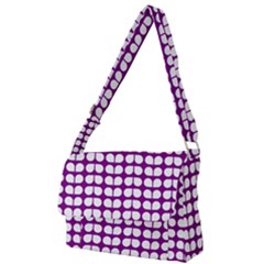 Purple And White Leaf Pattern Full Print Messenger Bag (l) by GardenOfOphir