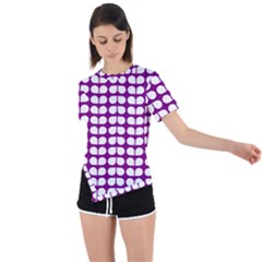 Purple And White Leaf Pattern Asymmetrical Short Sleeve Sports Tee by GardenOfOphir