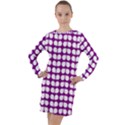 Purple And White Leaf Pattern Long Sleeve Hoodie Dress View1