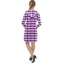 Purple And White Leaf Pattern Long Sleeve Hoodie Dress View2