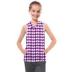 Purple And White Leaf Pattern Kids  Sleeveless Hoodie by GardenOfOphir