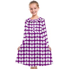 Purple And White Leaf Pattern Kids  Midi Sailor Dress by GardenOfOphir