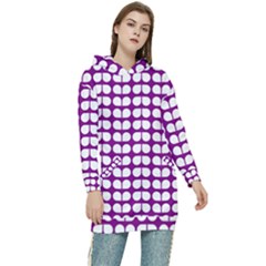 Purple And White Leaf Pattern Women s Long Oversized Pullover Hoodie by GardenOfOphir