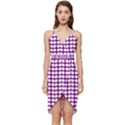 Purple And White Leaf Pattern Wrap Frill Dress View1