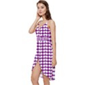 Purple And White Leaf Pattern Wrap Frill Dress View2