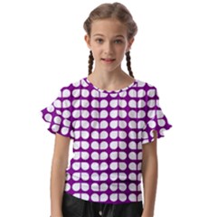 Purple And White Leaf Pattern Kids  Cut Out Flutter Sleeves by GardenOfOphir