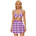 Purple And White Leaf Pattern Vintage Style Bikini Top and Skirt Set  View1