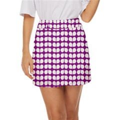 Purple And White Leaf Pattern Mini Front Wrap Skirt by GardenOfOphir