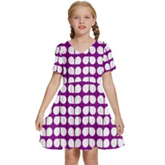 Purple And White Leaf Pattern Kids  Short Sleeve Tiered Mini Dress by GardenOfOphir