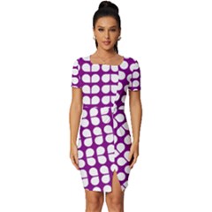 Purple And White Leaf Pattern Fitted Knot Split End Bodycon Dress by GardenOfOphir