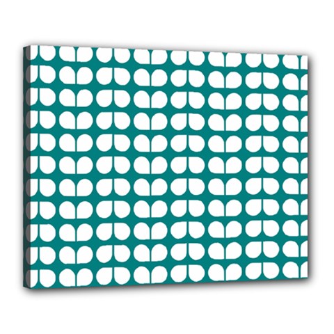 Teal And White Leaf Pattern Canvas 20  X 16  (stretched) by GardenOfOphir