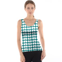 Teal And White Leaf Pattern Tank Top by GardenOfOphir