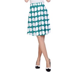 Teal And White Leaf Pattern A-line Skirt by GardenOfOphir