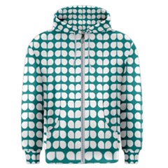 Teal And White Leaf Pattern Men s Zipper Hoodie by GardenOfOphir