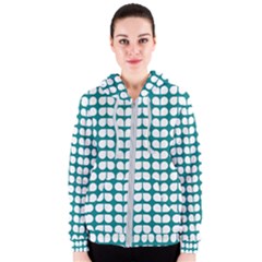 Teal And White Leaf Pattern Women s Zipper Hoodie by GardenOfOphir