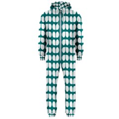 Teal And White Leaf Pattern Hooded Jumpsuit (men) by GardenOfOphir