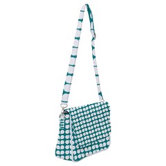 Teal And White Leaf Pattern Shoulder Bag With Back Zipper by GardenOfOphir