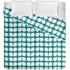 Teal And White Leaf Pattern Duvet Cover Double Side (king Size) by GardenOfOphir