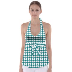 Teal And White Leaf Pattern Babydoll Tankini Top by GardenOfOphir