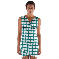 Teal And White Leaf Pattern Wrap Front Bodycon Dress by GardenOfOphir