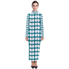 Teal And White Leaf Pattern Turtleneck Maxi Dress by GardenOfOphir