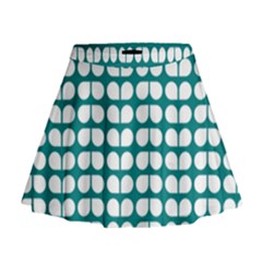 Teal And White Leaf Pattern Mini Flare Skirt by GardenOfOphir