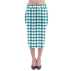 Teal And White Leaf Pattern Midi Pencil Skirt by GardenOfOphir