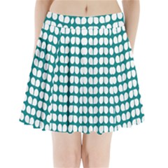 Teal And White Leaf Pattern Pleated Mini Skirt by GardenOfOphir