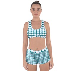 Teal And White Leaf Pattern Racerback Boyleg Bikini Set by GardenOfOphir