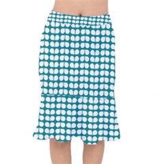 Teal And White Leaf Pattern Short Mermaid Skirt by GardenOfOphir