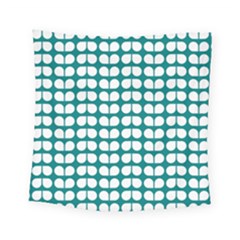 Teal And White Leaf Pattern Square Tapestry (small) by GardenOfOphir