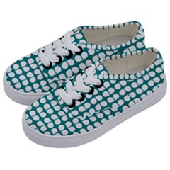 Teal And White Leaf Pattern Kids  Classic Low Top Sneakers by GardenOfOphir