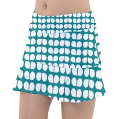 Teal And White Leaf Pattern Classic Tennis Skirt by GardenOfOphir