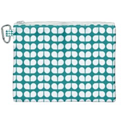 Teal And White Leaf Pattern Canvas Cosmetic Bag (xxl) by GardenOfOphir