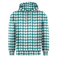 Teal And White Leaf Pattern Men s Overhead Hoodie by GardenOfOphir