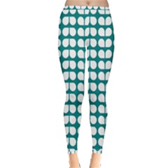 Teal And White Leaf Pattern Inside Out Leggings by GardenOfOphir