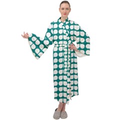 Teal And White Leaf Pattern Maxi Velvet Kimono by GardenOfOphir