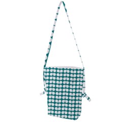 Teal And White Leaf Pattern Folding Shoulder Bag by GardenOfOphir