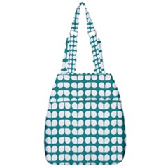 Teal And White Leaf Pattern Center Zip Backpack by GardenOfOphir