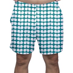 Teal And White Leaf Pattern Men s Shorts by GardenOfOphir