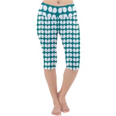 Teal And White Leaf Pattern Lightweight Velour Cropped Yoga Leggings by GardenOfOphir