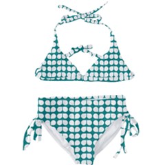 Teal And White Leaf Pattern Kids  Classic Bikini Set by GardenOfOphir