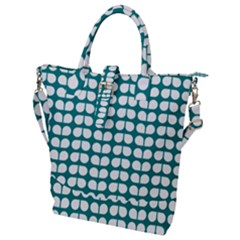 Teal And White Leaf Pattern Buckle Top Tote Bag by GardenOfOphir