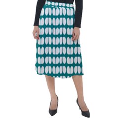 Teal And White Leaf Pattern Classic Velour Midi Skirt  by GardenOfOphir