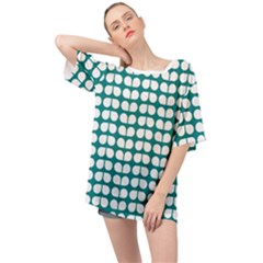 Teal And White Leaf Pattern Oversized Chiffon Top by GardenOfOphir